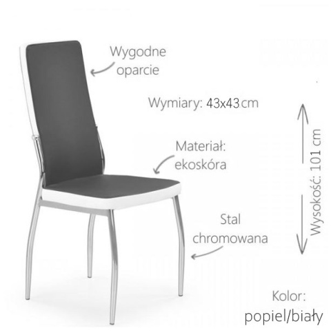 Halmar K210 krzesło do jadalni popiel / biały, materiał: stal chromowana / ekoskóra Halmar K210 krzesło do jadalni popiel / biały, materiał: stal chromowana / ekoskóra