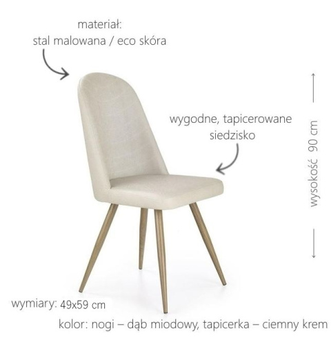 Halmar K214 krzesło ciemny kremowy / dąb miodowy materiał: stal malowana / ekoskóra Halmar K214 krzesło ciemny kremowy / dąb miodowy materiał: stal malowana / ekoskóra