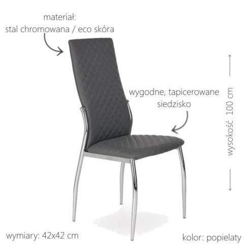 Halmar K238 krzesło do jadalni popielate ekoskóra/metal Halmar K238 krzesło do jadalni popielate ekoskóra/metal