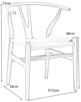 King Home Krzesło WISHBONE czarne - drewno bukowe, naturalne jasne włókno