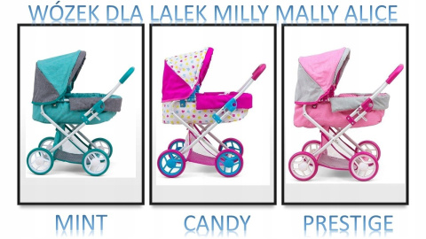 Milly Mally Wózek dla lalek Alice Prestige Mint głęboki składany Szary Miętowy Milly Mally Wózek dla lalek Alice Prestige Mint głęboki składany Szary Miętowy