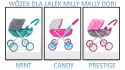 Milly Mally Wózek dla lalek Dori Prestige Mint Miętowo Szary składany głęboki wygląda jak prawdziwy wózek dziecięcy 3 lata+