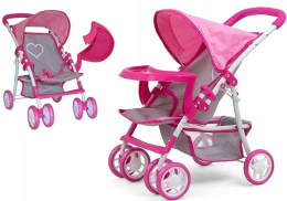 Milly Mally Wózek dla lalek Kate Prestige Pink Różowy spacerówka składany pasy dolna siatka na akcesoria 3 lata+