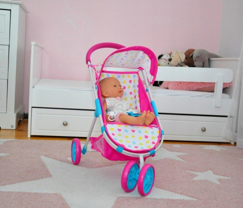 Milly Mally Wózek dla lalek spacerówka Susie Candy Różowy metalowy stelaż kosz na akcesoria dla lalek długości do 50 cm 3 lata+ Milly Mally Wózek dla lalek spacerówka Susie Candy Różowy metalowy stelaż kosz na akcesoria dla lalek długości do 50 cm 3 lata+