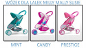 Milly Mally Wózek dla lalek spacerowy Susie Prestige Mint Miętowo Szary trójkołowy pasy bezpieczeństwa siatka na drobiazgi budka