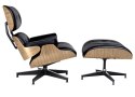 King Home Fotel LOUNGE HM PREMIUM SZEROKI z podnóżkiem czarny - sklejka jesion, skóra naturalna King Home Fotel LOUNGE HM PREMIUM SZEROKI z podnóżkiem czarny - sklejka jesion, skóra naturalna
