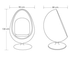 King Home Fotel OVALIA obrotowy 360 biało-czarny wełna włókno szklane połysk, podstawa metalowa