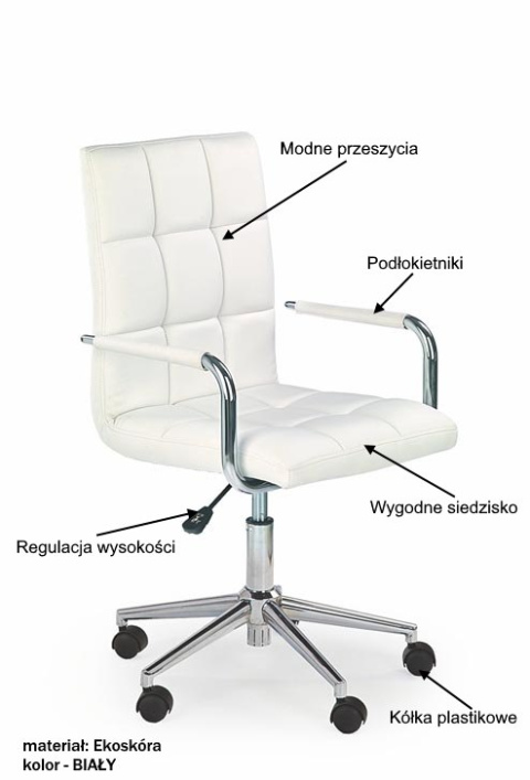 FOTEL OBROTOWY TILT NA KÓŁKACH REGULOWANY GONZO 2 młodzieżowy BIAŁY EKOSKÓRA Halmar FOTEL OBROTOWY TILT NA KÓŁKACH REGULOWANY GONZO 2 młodzieżowy BIAŁY EKOSKÓRA Halmar