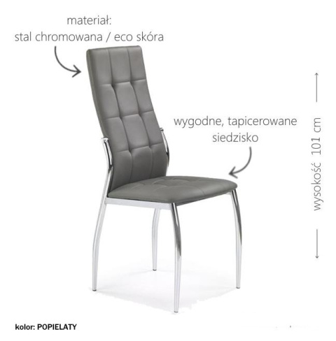 Halmar K209 krzesło POPIEL ekoskóra nogi stal chromowana Halmar K209 krzesło POPIEL ekoskóra nogi stal chromowana