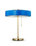 King Home Lampa biurkowa stołowa nocna ARTE niebieska - aluminium podstawa złota szkło mleczne włącznik łańcuszkowy 3xE14