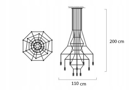 King Home Lampa wisząca LED FLUSSO 20 czarna szkło satynowe geometryczna wykonana z przewodów osadzonych na prętach stalowych