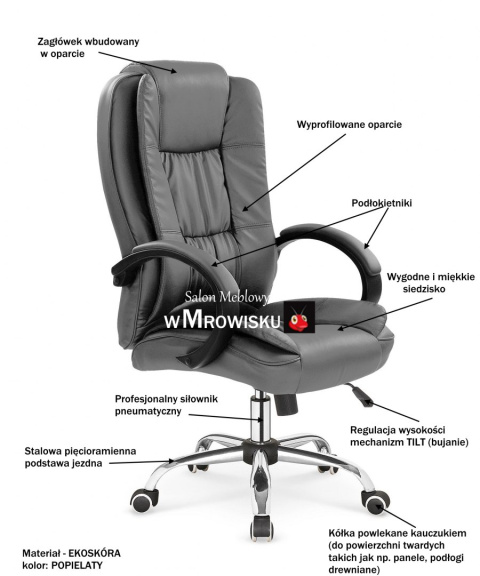 Halmar RELAX fotel gabinetowy obrotowy popielaty ekoskóra TILT Halmar RELAX fotel gabinetowy obrotowy popielaty ekoskóra TILT