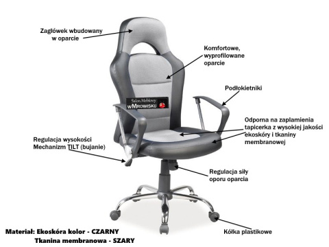 SIGNAL FOTEL OBROTOWY Q-033 CZARNY/SZARY TILT gamingowy krzesło do biurka Gamingowe SIGNAL FOTEL OBROTOWY Q-033 CZARNY/SZARY TILT gamingowy krzesło do biurka Gamingowe