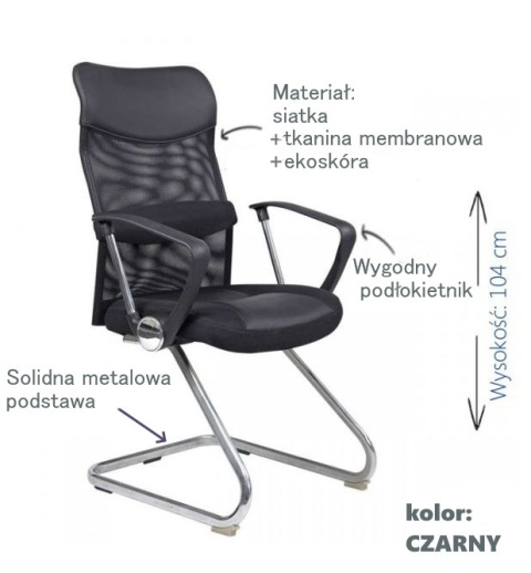 SIGNAL FOTEL Q-030 CZARNY TKANINA/SIATKA/EKOSKÓRA PŁOZY SIGNAL FOTEL Q-030 CZARNY TKANINA/SIATKA/EKOSKÓRA PŁOZY