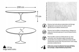 King Home Stół TULIP ELLIPSE MARBLE biały - blat owalny włoski marmur jasny podstawa metal