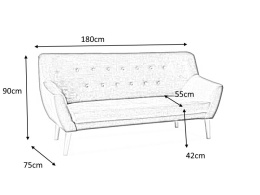 SIGNAL SOFA KANAPA TAPICEROWANA TRZYOSOBOWA NORDIC 3 VELVET KOLOR GRANAT TAPICERKA BLUVEL 86 / NOGI DREWNO BUK