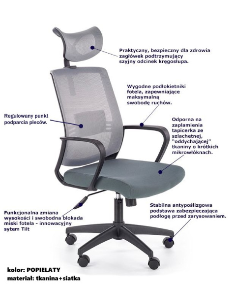 Halmar ARSEN fotel obrotowy pracowniczy popiel TILT Halmar ARSEN fotel obrotowy pracowniczy popiel TILT
