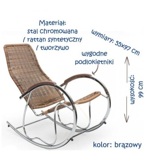 Halmar BEN fotel bujany relaksacyjny brąz mix/stal chromowana / rattan syntetyczny / tworzywo Halmar BEN fotel bujany relaksacyjny brąz mix/stal chromowana / rattan syntetyczny / tworzywo