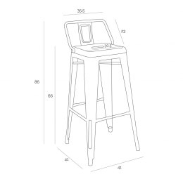 HOKER KRZESŁO BAROWE Paris Back short 66 cm CZARNY insp. Tolix D2.DESIGN METALOWY Z OPARCIEM I PODNÓŻKIEM MOŻNA SZTAPLOWAĆ