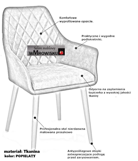 Halmar K343 krzesło popielate tkanina / stal malowana Halmar K343 krzesło popielate tkanina / stal malowana