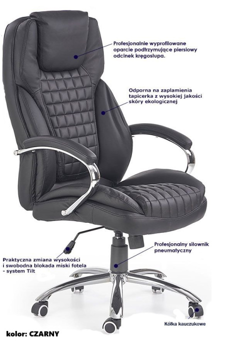 Halmar KING fotel obrotowy gabinetowy czarny mechanizm TILT Halmar KING fotel obrotowy gabinetowy czarny mechanizm TILT