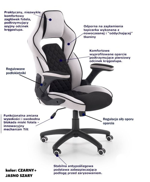Halmar SONIC fotel obrotowy gabinetowy czarny / j. popiel tkanina mechanizm TILT gamingowy krzesło do biurka Gamingowe Halmar SONIC fotel obrotowy gabinetowy czarny / j. popiel tkanina mechanizm TILT gamingowy krzesło do biurka Gamingowe