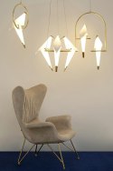 King Home Lampa wisząca LORO 2 UP LED złota metal satynowy klosze w kształcie ptaków białe tworzywo PP King Home Lampa wisząca LORO 2 UP LED złota metal satynowy klosze w kształcie ptaków białe tworzywo PP