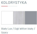 ŁÓŻKO MŁODZIEŻOWE Z SZUFLADAMI I PÓŁKAMI 120x200 Biały Lux /Dąb Wilton /Szary Meblar COMO System CM13 LAMINAT OBRZEŻA ABS