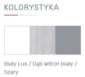 SZAFA NAROŻNA DWUDRZWIOWA PÓŁKI DRĄŻKI - Biały Lux / Dąb Wilton biały / Szary Meblar COMO System CM2 PŁYTA LAMINOWANA