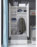 SZAFA DWUDRZWIOWA MŁODZIEŻOWA Z SZUFLADAMI - Biały Lux / Dąb Wilton biały / Szary Meblar COMO System CM3 PŁYTA LAMINOWANA SZAFA DWUDRZWIOWA MŁODZIEŻOWA Z SZUFLADAMI - Biały Lux / Dąb Wilton biały / Szary Meblar COMO System CM3 PŁYTA LAMINOWANA