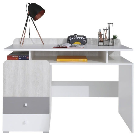 BIURKO MŁODZIEŻOWE - Biały Lux / Dąb Wilton biały / Szary Meblar COMO System CM9 SZAFKA PÓŁKI SZUFLADY PŁYTA LAMINOWANA BIURKO MŁODZIEŻOWE - Biały Lux / Dąb Wilton biały / Szary Meblar COMO System CM9 SZAFKA PÓŁKI SZUFLADY PŁYTA LAMINOWANA