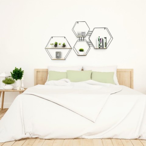 Intesi minimalistyczna Półka Heksagon metalowa rama czarny półki MDF jasny dąb wkomponuje się we wnętrze każdego rodzaju Intesi minimalistyczna Półka Heksagon metalowa rama czarny półki MDF jasny dąb wkomponuje się we wnętrze każdego rodzaju