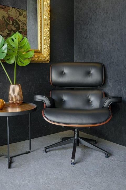 King Home Fotel LOUNGE VA PREMIUM SZEROKI czarny obrotowy z podnóżkiem sklejka orzech skóra naturalna polerowana stal nierdzewna King Home Fotel LOUNGE VA PREMIUM SZEROKI czarny obrotowy z podnóżkiem sklejka orzech skóra naturalna polerowana stal nierdzewna