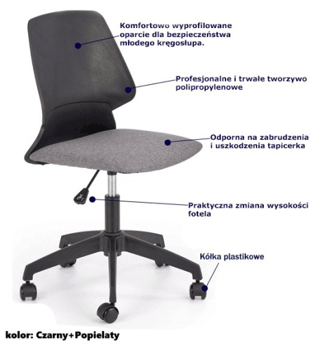 Halmar GRAVITY fotel obrotowy młodzieżowy czarny / popielaty Halmar GRAVITY fotel obrotowy młodzieżowy czarny / popielaty