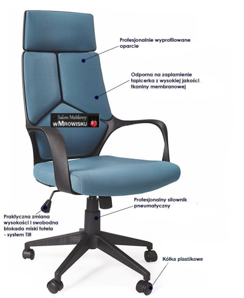 Halmar fotel VOYAGER gabinetowy obrotowy Czarny / Morski TILT Halmar fotel VOYAGER gabinetowy obrotowy Czarny / Morski TILT