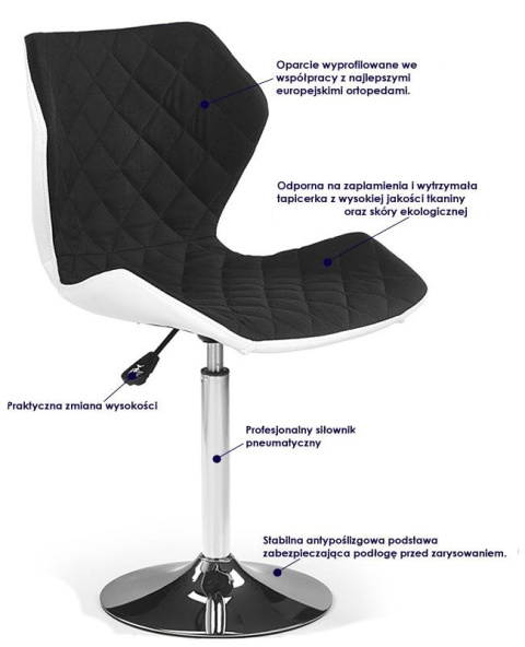 HOKER KRZESŁO BAROWE FOTEL REGULOWANY MATRIX 2 Halmar BIAŁO-CZARNY TKANINA EKOSKÓRA stelaż CHROMOWANA HOKER KRZESŁO BAROWE FOTEL REGULOWANY MATRIX 2 Halmar BIAŁO-CZARNY TKANINA EKOSKÓRA stelaż CHROMOWANA