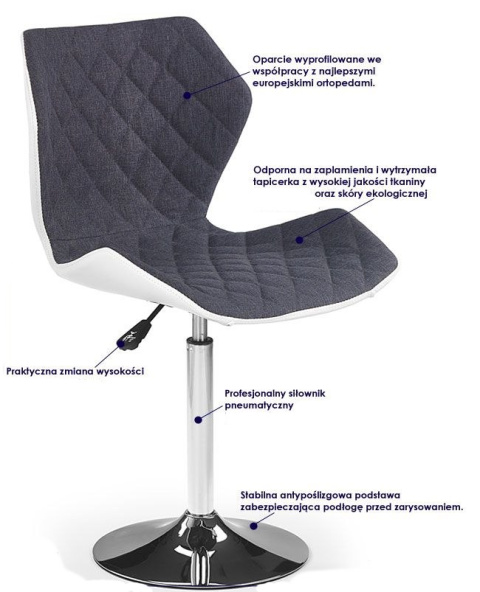 FOTEL REGULOWANY OBROTOWY MATRIX 2 Halmar BIAŁO - POPIELATY EKOSKÓRA TKANINA PODSTAWA STAL CHROMOWANA FOTEL REGULOWANY OBROTOWY MATRIX 2 Halmar BIAŁO - POPIELATY EKOSKÓRA TKANINA PODSTAWA STAL CHROMOWANA