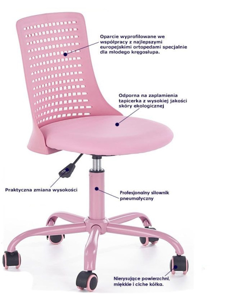 Halmar PURE fotel obrotowy do biurka młodzieżowy różowy ekoskóra Halmar PURE fotel obrotowy do biurka młodzieżowy różowy ekoskóra