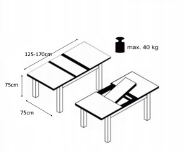 SIGNAL STÓŁ HORACY BLAT LAMINOWANY ANTRACYT / STELAŻ MDF BIAŁY MAT 125(170)x75