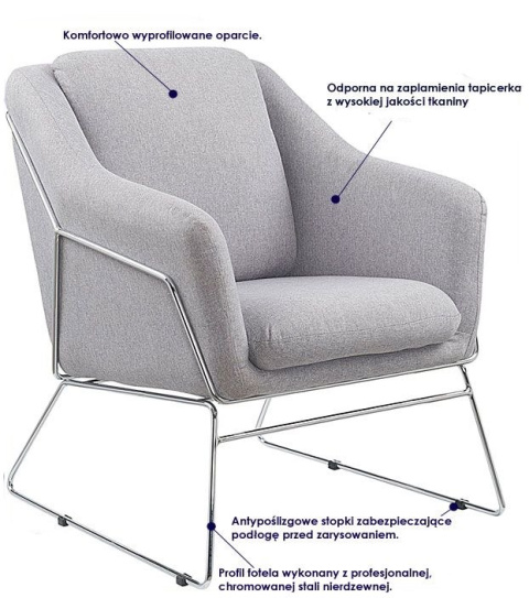 FOTEL WYPOCZYNKOWY SOFT Halmar CHROMOWANY stelaż, TAPICERKA JASNY POPIEL TKANINA FOTEL WYPOCZYNKOWY SOFT Halmar CHROMOWANY stelaż, TAPICERKA JASNY POPIEL TKANINA