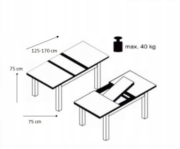 SIGNAL STÓŁ HORACY płyta meblowa laminowana Dąb Wotan / stelaż MDF Biały Mat 125(170)x75