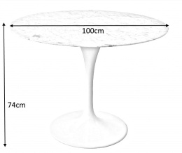 STÓŁ OKRĄGŁY TULIP MARBLE 100 CARARRA biały - BLAT MARMUROWY PODSTAWA metal BIAŁY King Home