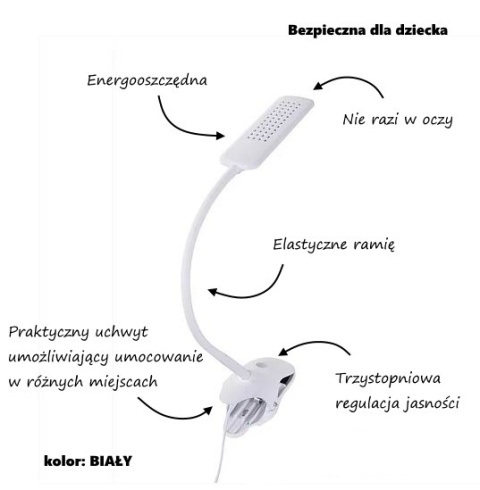 Fun Desk Lampka biurkowa L3 biała na klips LED Fun Desk Lampka biurkowa L3 biała na klips LED