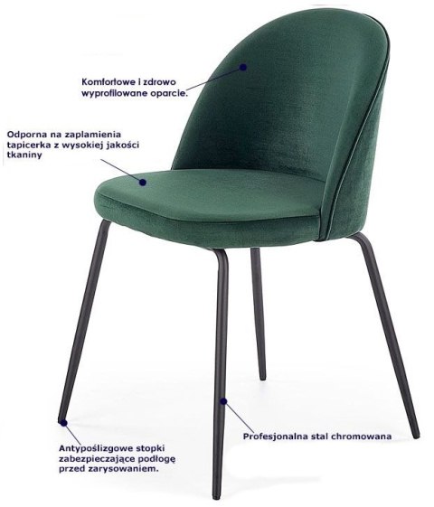 Halmar K314 krzesło nogi stal - czarne, tapicerka - c. zielony tkanina Halmar K314 krzesło nogi stal - czarne, tapicerka - c. zielony tkanina