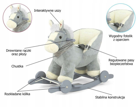 Milly Mally Koń Konik na biegunach lub kółkach Polly Gray Szary interaktywne uszka regulowane pasy kantar 12 m+ Milly Mally Koń Konik na biegunach lub kółkach Polly Gray Szary interaktywne uszka regulowane pasy kantar 12 m+