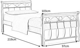 SIGNAL ŁÓŻKO VENECJA BIS 90X200 DREWNO ANTYCZNA CZEREŚNIA, METAL CZARNY ZE STELAŻEM