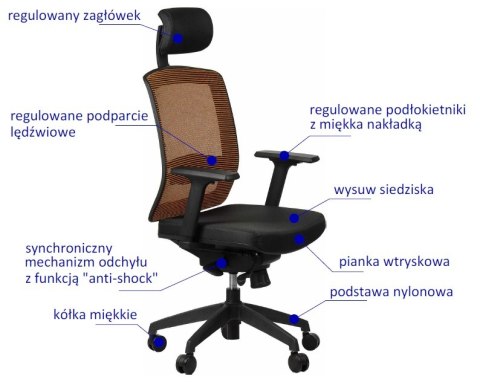 Fotel obrotowy GN-301 POMARAŃCZOWY - krzesło biurowe do biurka - TILT, ZAGŁÓWEK Fotel obrotowy GN-301 POMARAŃCZOWY - krzesło biurowe do biurka - TILT, ZAGŁÓWEK