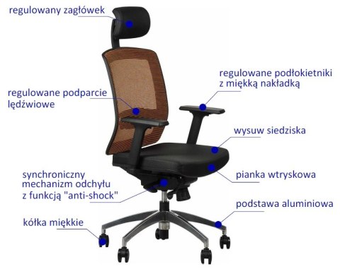 Fotel obrotowy GN-301/ALU POMARAŃCZ - krzesło biurowe do biurka - TILT, ZAGŁÓWEK Fotel obrotowy GN-301/ALU POMARAŃCZ - krzesło biurowe do biurka - TILT, ZAGŁÓWEK
