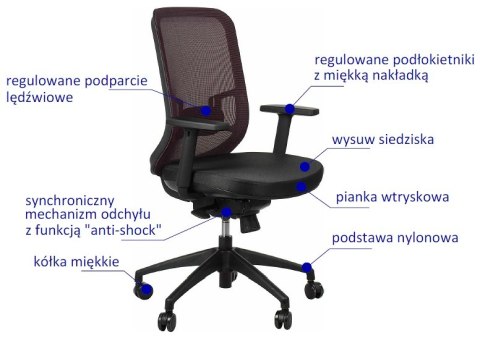 Fotel obrotowy GN-310 BORDO - krzesło biurowe do biurka - TILT wysuw siedziska Fotel obrotowy GN-310 BORDO - krzesło biurowe do biurka - TILT wysuw siedziska