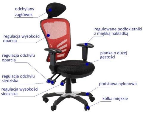 Fotel obrotowy HG-0001H CZERWONY - krzesło biurowe do biurka - TILT, ZAGŁÓWEK Fotel obrotowy HG-0001H CZERWONY - krzesło biurowe do biurka - TILT, ZAGŁÓWEK